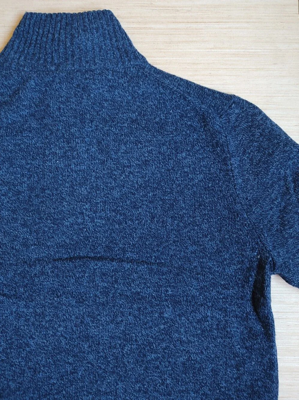 J Crew Lambs Wool Quarter Zip Sweater Pullover Marled Blue Navy Mock Neck L